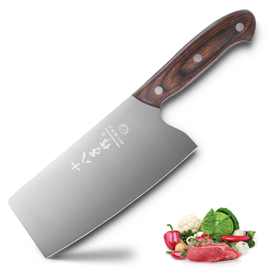 SHI BA ZI ZUO Chinesisches Kochmesser 6,7 Zoll Gemüsemesser Edelstahlhobel Kinfe mit ergonomischem Pakkawood-Griff, dünnes und leichtes Hobelmesser (Silber, 28 * 7,6 cm)