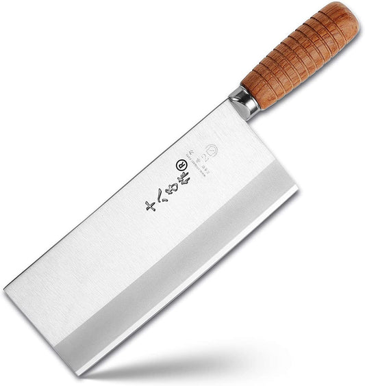 SHI BA ZI ZUO Chinesisches Kochmesser, 20CM Hochgekohlter Edelstahl Hackmesser, Dünnes und Scharfes Küchenmesser, Antihaft-Klinge mit Ergonomischer Holzgriff, F208-2