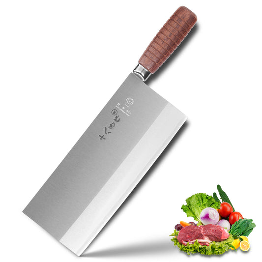 SHI BA ZI ZUO 9-Zoll-chinesisches Kochmesser, dünnes, leichtes Küchenmesser, Edelstahl-Gemüsemesser, Antihaft-Klinge mit rutschfestem Holzgriff, F208-1