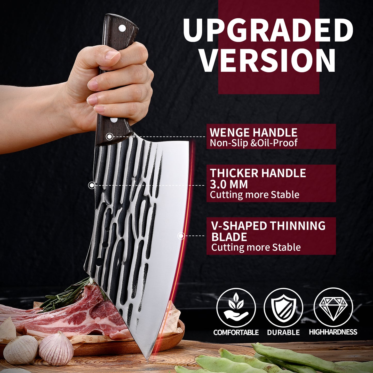 SHI BA ZI ZUO Butcher Knife Forged Cleaver Knife Ultra Sharp Kitchen Knife Chef Knife for Meat Cutting with Wooden Handle