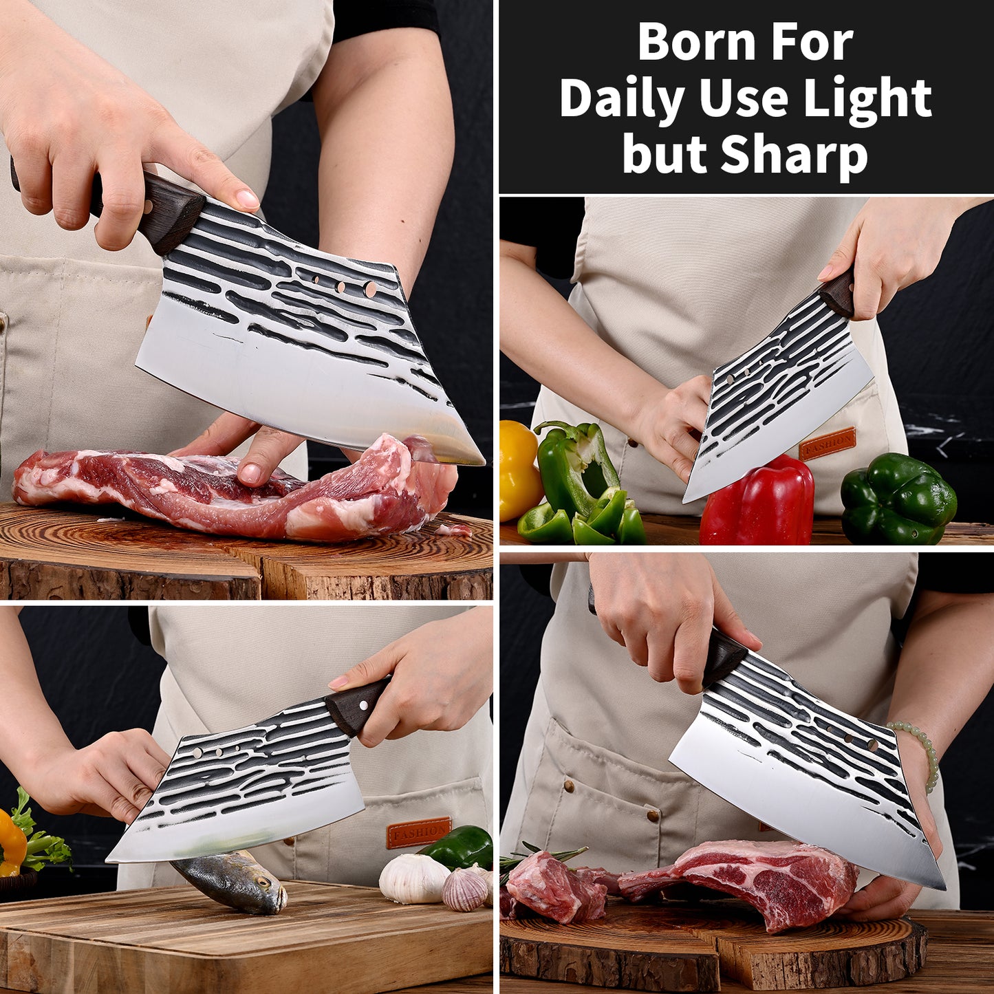 SHI BA ZI ZUO Butcher Knife Forged Cleaver Knife Ultra Sharp Kitchen Knife Chef Knife for Meat Cutting with Wooden Handle