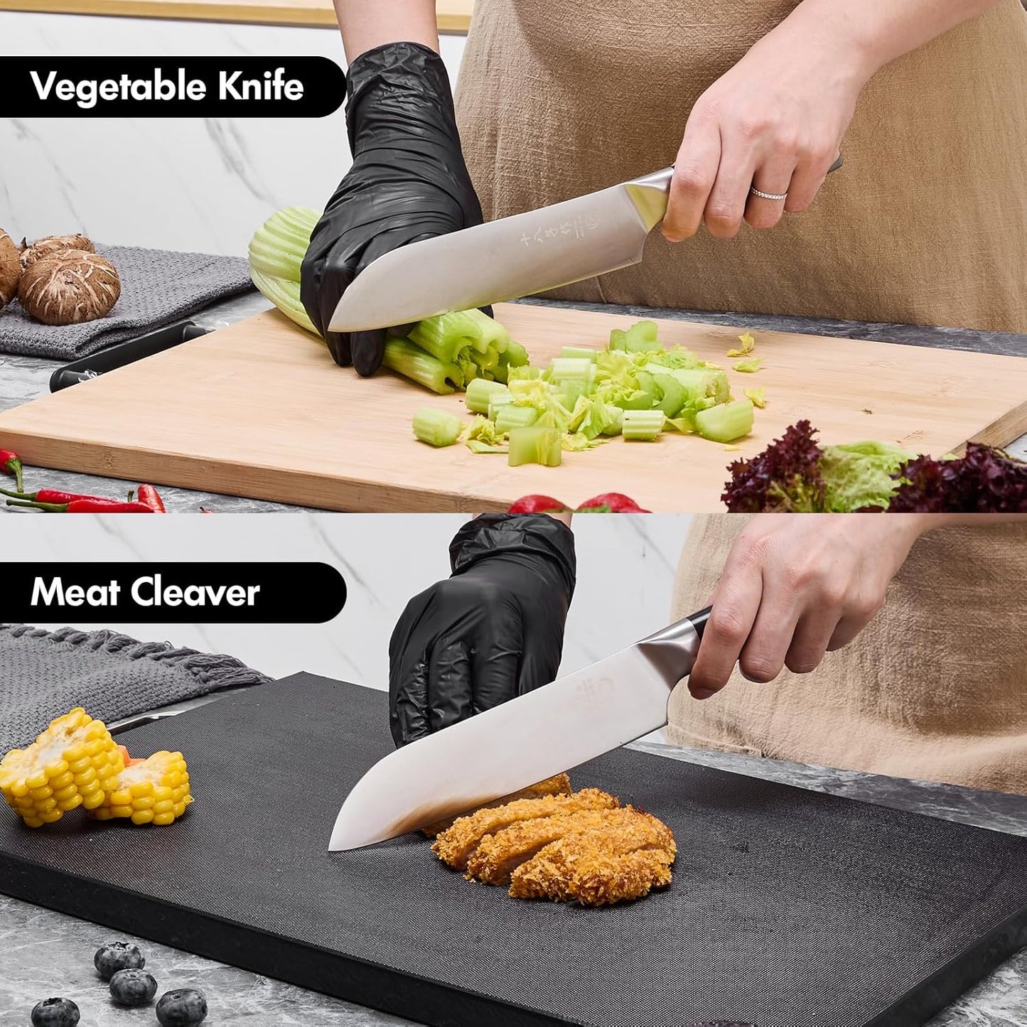 SHI BA ZI ZUO 2 Pieces Professional Kitchen Knife Set,Meat Cleaver Knife Bone Chopper Chef Knife with Ergonomic Handle