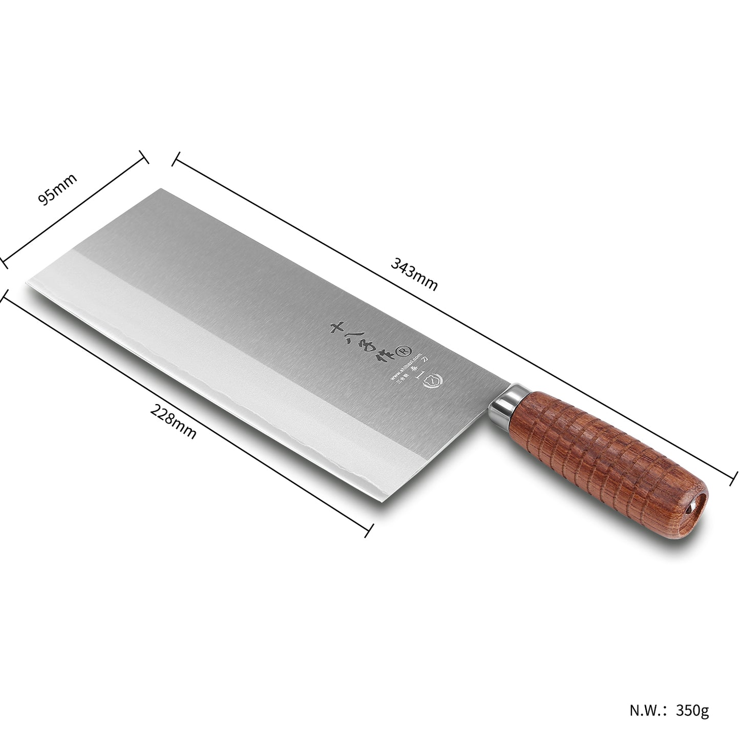 SHI BA ZI ZUO 9-Zoll-chinesisches Kochmesser, dünnes, leichtes Küchenmesser, Edelstahl-Gemüsemesser, Antihaft-Klinge mit rutschfestem Holzgriff, F208-1