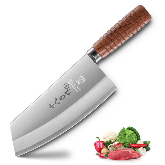 SHI BA ZI ZUO 17CM Hackmesser, Chinesisches Kochmesser, Edelstahl Küchenmesser Gemüsemesser mit Ergonomischem und Bequemem Holzgriff