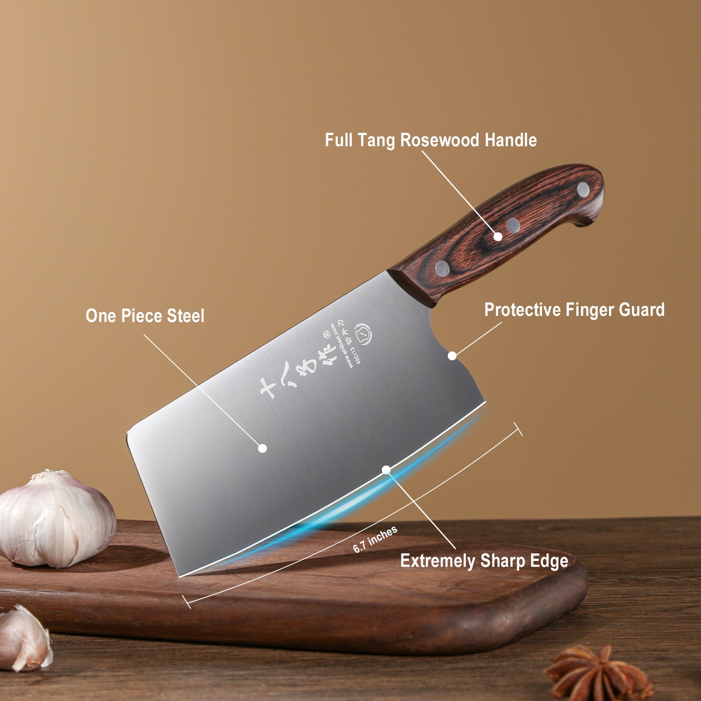 SHI BA ZI ZUO Chinesisches Kochmesser 6,7 Zoll Gemüsemesser Edelstahlhobel Kinfe mit ergonomischem Pakkawood-Griff, dünnes und leichtes Hobelmesser (Silber, 28 * 7,6 cm)