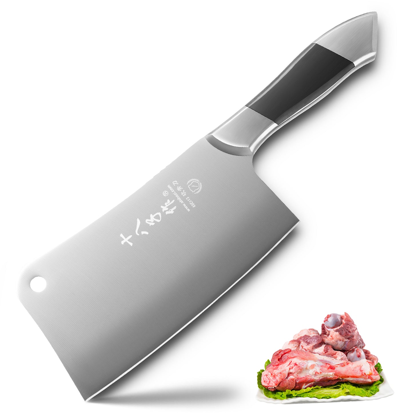 SHI BA ZI ZUO Hochleistungs-Cleaver-Edelstahl-Metzgermesser mit durchgehender Tang-Klinge, chinesisches Schneidemesser zum Hacken von Knochen und Fleisch(Silber,30 * 9,1 cm)