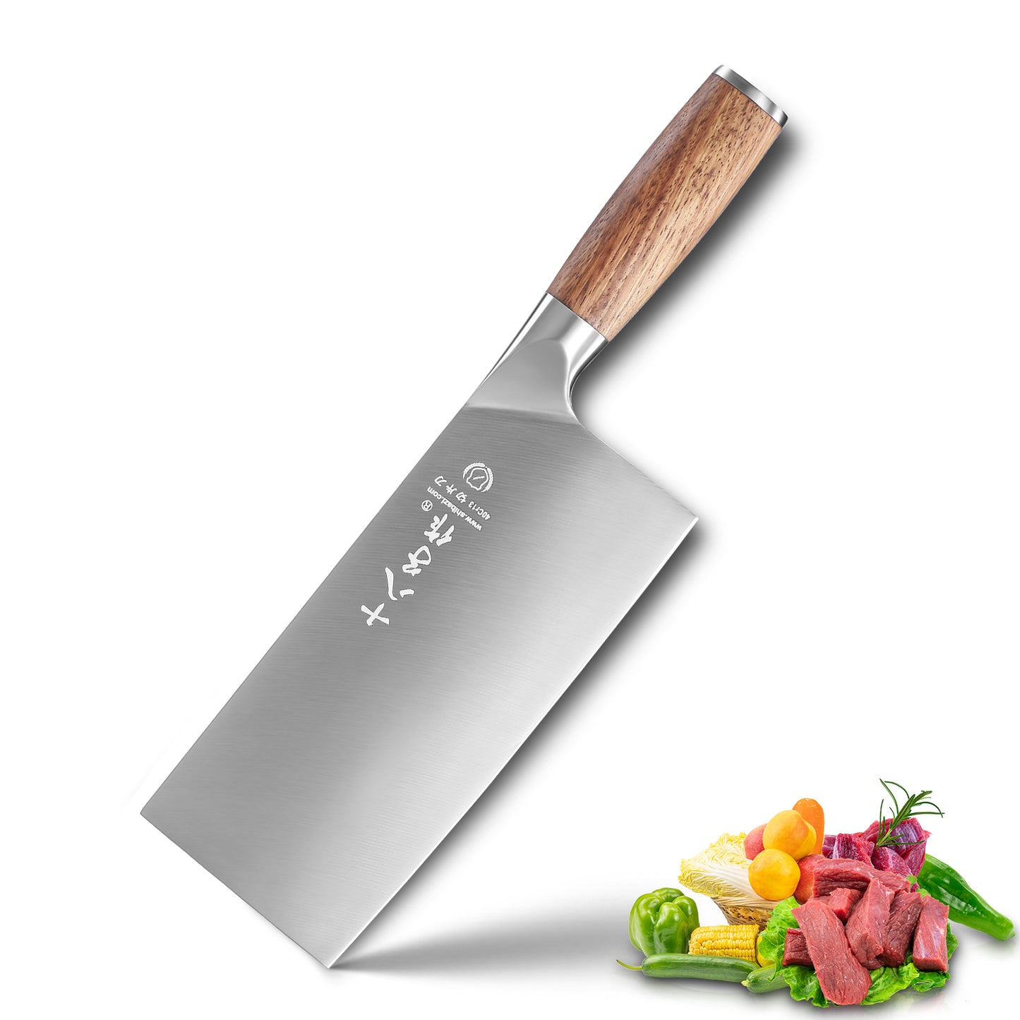 SHI BA ZI ZUO 7 Zoll chinesisches Kochmesser, Edelstahl-Fleisch- und Gemüsebeilmesser mit ergonomischem Palisandergriff
