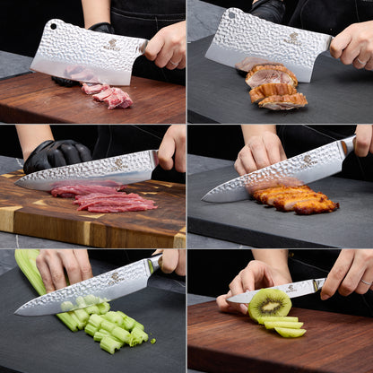 Kitchen knife set, butcher knife, chef's knife, and fruit knife 3-piece set, professional kitchen knife, forged vegetable knife, meat knife, paring knife, wooden handle, gift box