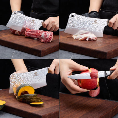 Kitchen knife set, butcher knife and fruit knife 2-piece set, professional chef's knife, kitchen knife, cleaver, forged vegetable knife, paring knife, wooden handle, gift box