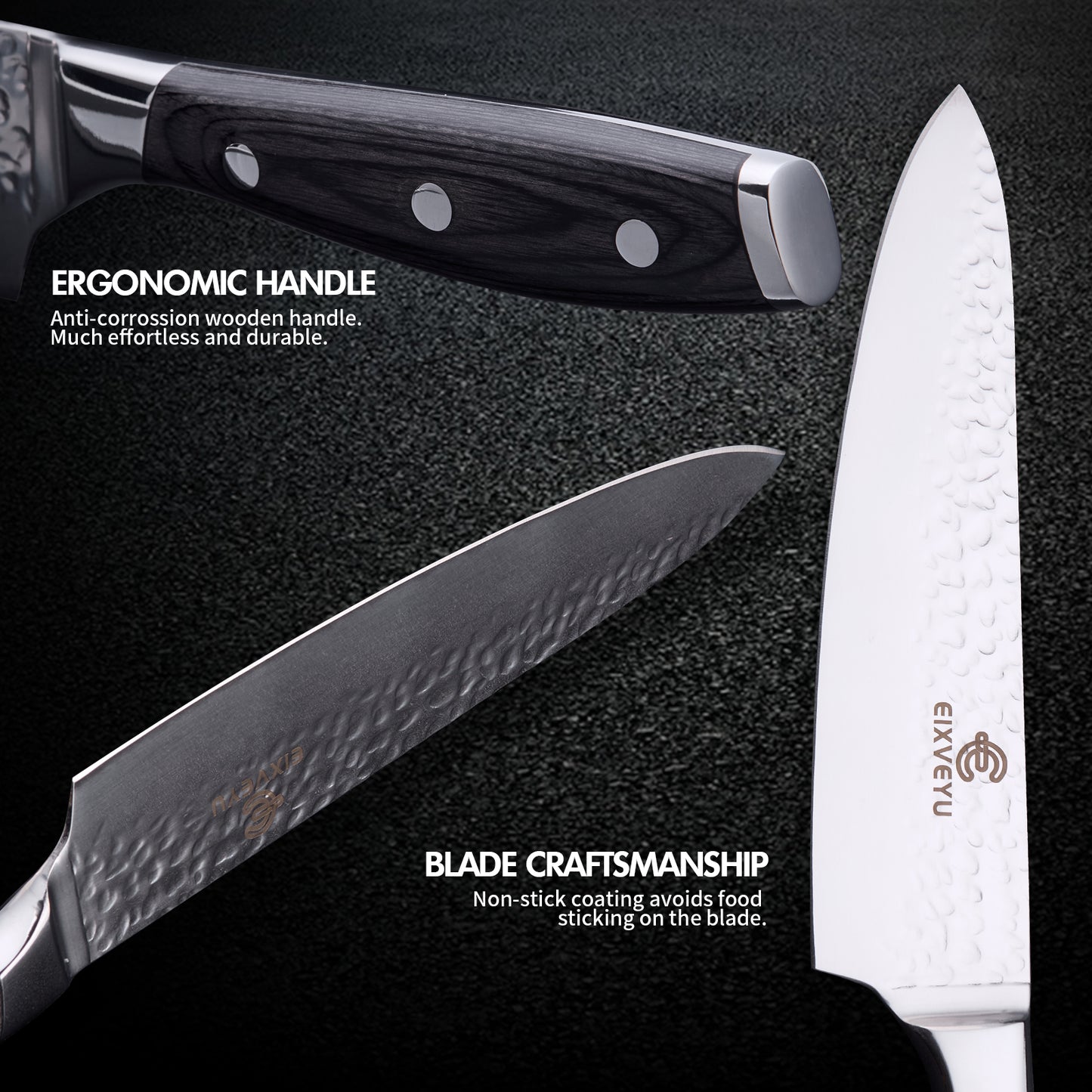 Chef's knife and fruit knife 2-piece set, kitchen knife set, professional chef's knife kitchen knife, forged vegetable knife meat knife paring knife, wooden handle, gift box