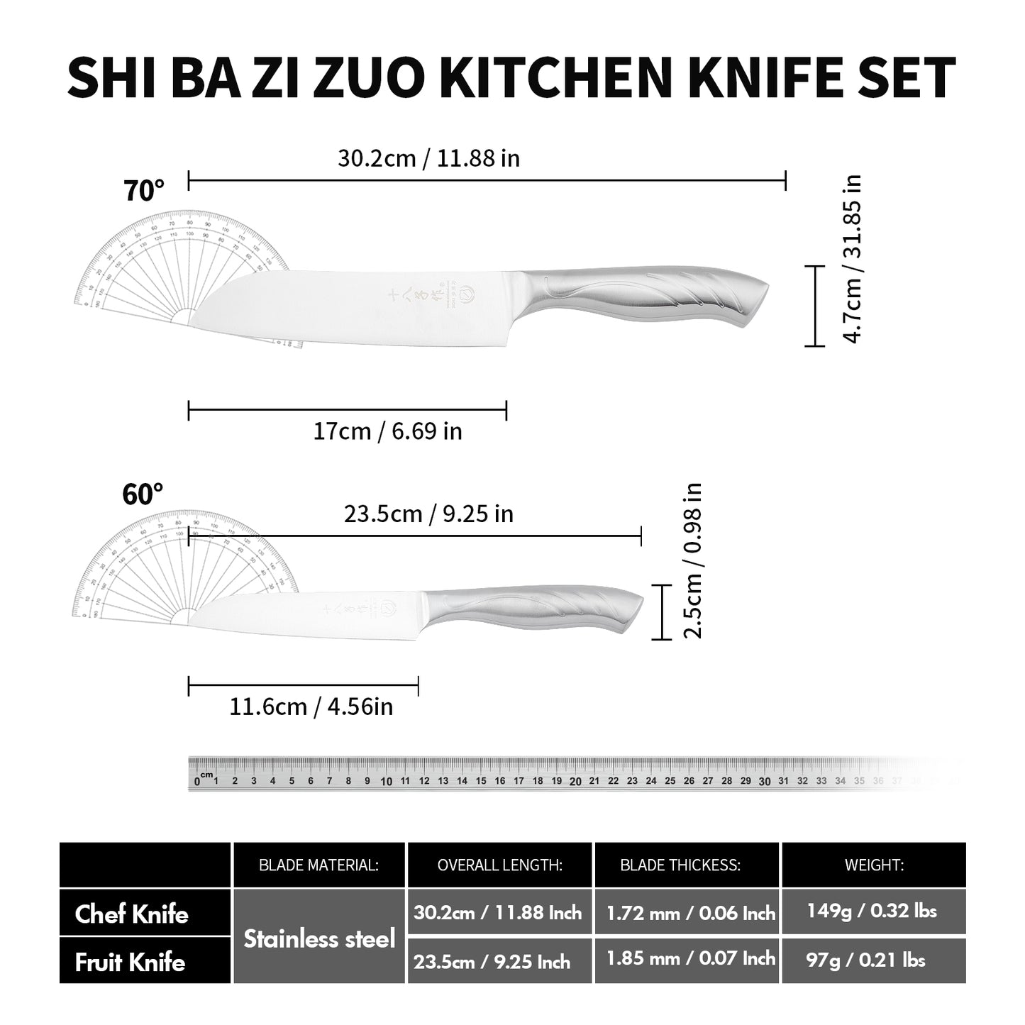 SHI BA ZI ZUO Santoku Knife and Fruit Knife,2-Piece Professional Kitchen Knife Set Chef Knife with Ergonomic Handle Stainless Steel for Kitchen and Restaurant