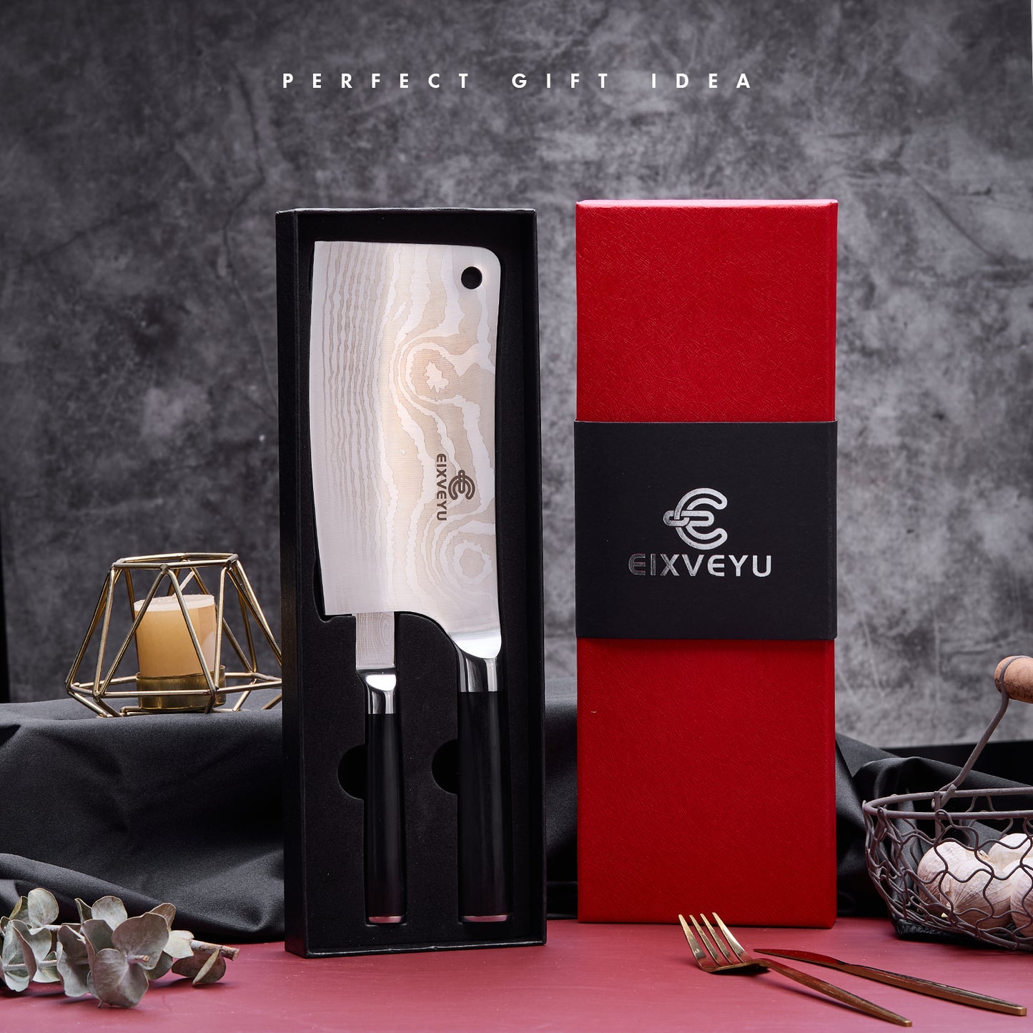 Kitchen knife set, butcher knife and fruit knife 2-piece set, professional chef's knife kitchen knife, Damascus pattern vegetable knife meat knife paring knife, stainless steel handle, gift box