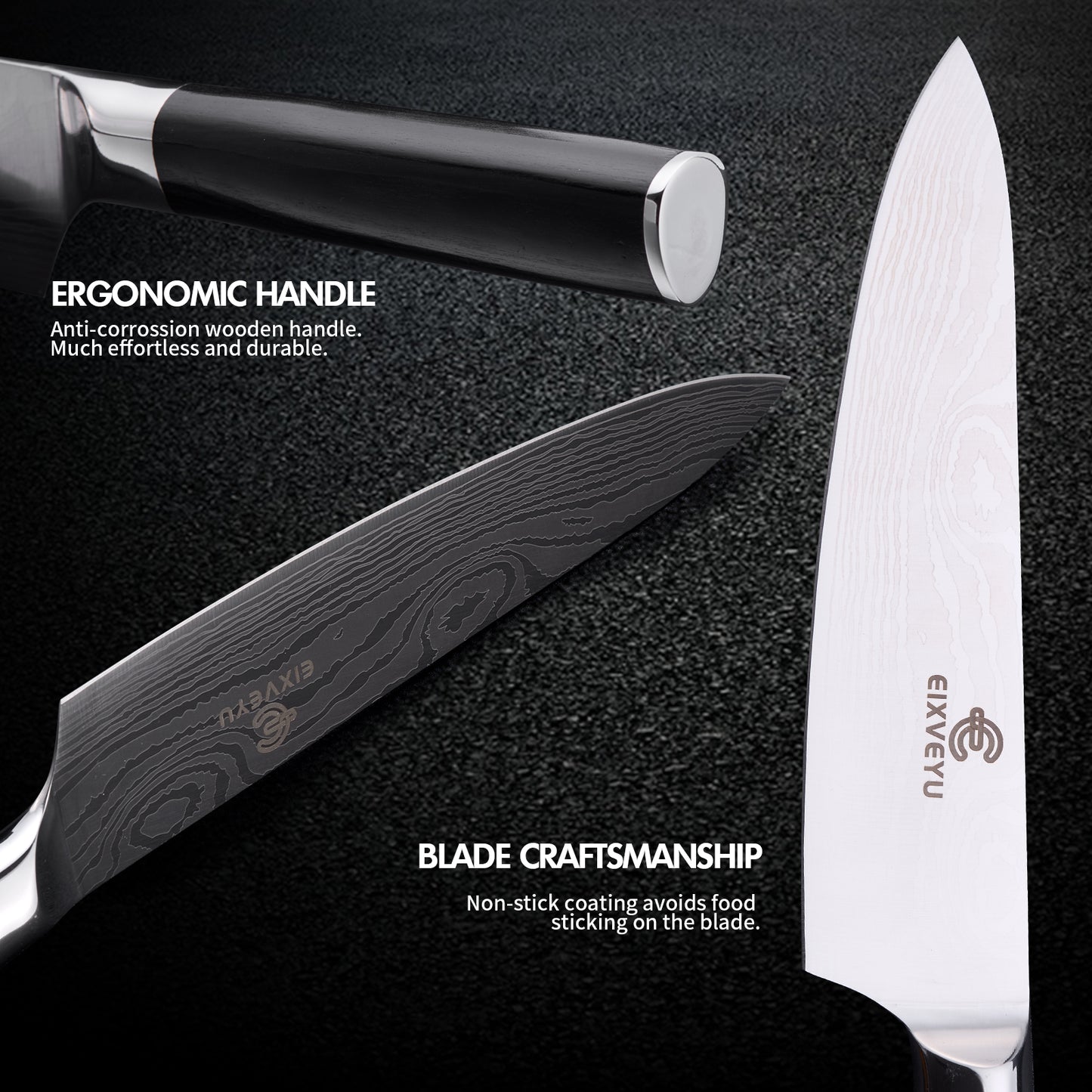 Chef's knife and fruit knife 2-piece set, kitchen knife set, professional chef's knife kitchen knife, Damascus pattern vegetable knife meat knife paring knife, stainless steel handle, gift box