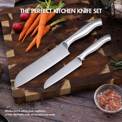 SHI BA ZI ZUO Santoku Knife and Fruit Knife,2-Piece Professional Kitchen Knife Set Chef Knife with Ergonomic Handle Stainless Steel for Kitchen and Restaurant